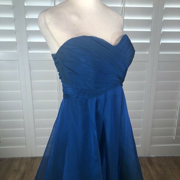 La Femme Strapless Cocktail Dress BlueTurquoise Iridescent Mini 8 Chiffon Panels - Picture 6 of 13